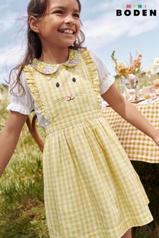 Boden Yellow Charming Bunny Pinafore Dress (N71079) | Kč1,545 - Kč1,745