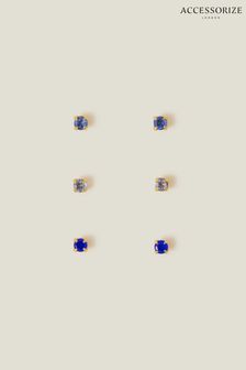 Accessorize Blue 14ct Gold-Plated Stud Earrings 3 Pack (N71107) | KRW38,400