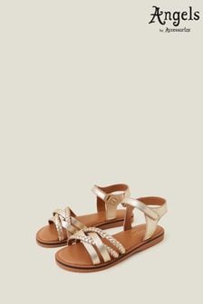 Angels By Accessorize Girls Gold Plait Leather Sandals (N71144) | $32 - $33