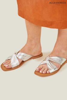 Accessorize Silver Leather Knot Sandals (N71145) | HK$360
