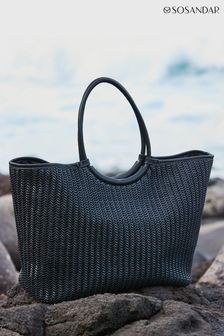 Sosandar Black Oversized Faux Leather Woven Tote Bag (N71185) | kr1 010