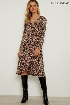 Sosandar Black/Brown Leopard Print Wrap Midi Dress (N71192) | kr974