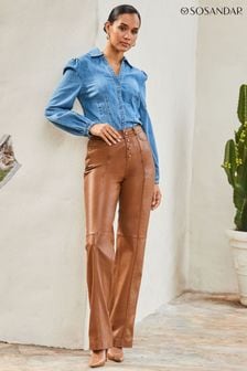 Sosandar Brown Button Front Wide Leg Trousers (N71249) | OMR96