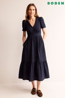 Blau - Boden Kurzgröße Eve Midikleid aus doppellagigem Mull (N71254) | 136 €