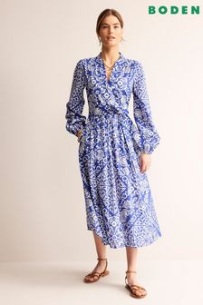 Boden Blue Notch Neck Cotton Midi Dress (N71257) | OMR65