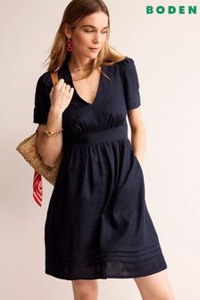 Темно-синий - Льняное короткое платье для миниатюрных Boden Eve (N71299) | €171