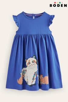 Boden Blue Frill Sleeve Sheep Appliqué Dress (N71342) | SGD 56 - SGD 66