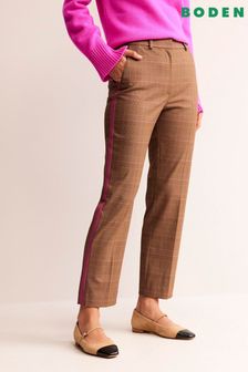 Boden Brown Petite Kew Check Side Stripe Trousers (N71376) | 470 QAR