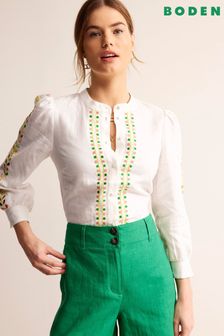 Boden White Ava Embroidered Top (N71411) | $168