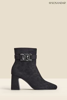 Sosandar Black Faux Fur Suede Buckle Detail Ankle Boots (N71466) | €87