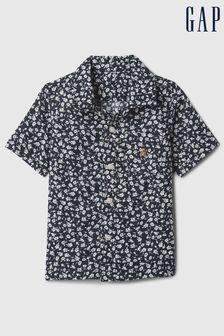 Gap Navy Blue Floral Brannan Bear Short Sleeve Print Linen Cotton Baby Shirt (12mths-5yrs) (N71469) | €21