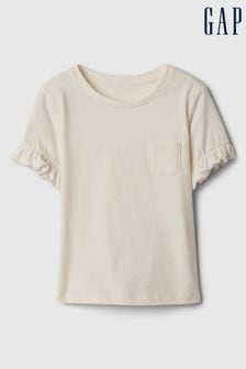 Gap Cream Ruffle Short Sleeve Crew Neck Pocket T-Shirt (Newborn-5yrs) (N71470) | kr78