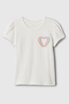 Biały - Koszulka z krótkim rękawem, okrągłym dekoltem i graficznym nadrukiem Gap (noworodki-5 lat) (N71485) | 50 zł
