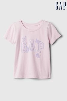 Rosa - Camiseta de manga corta con cuello redondo y logo de Gap (recién nacido-5 años) (N71486) | 11 €