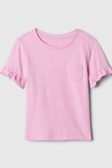 Rosa - Gap Kurzärmeliges T-Shirt mit Rüschen, Rundhalsausschnitt und Tasche (Neugeborenes - 5 Jahre) (N71488) | 9 €