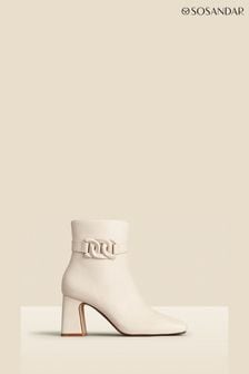 Sosandar Cream Faux Fur Leather Buckle Detail Ankle Boots (N71496) | AED383