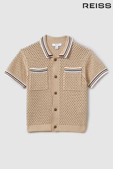 Taupe moale - Reiss Coulson Crochet Contrast Trim Shirt (N71510) | 446 LEI