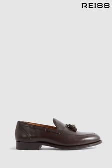 Reiss Dark Brown Clayton Leather Tassel Loafers (N71512) | 1,676 QAR