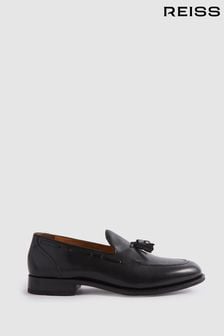 Reiss Black Clayton Leather Tassel Loafers (N71519) | OMR171