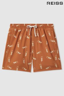 Reiss Orange/White Cammy Teen Reptile Print Drawstring Swim Shorts (N71523) | OMR23