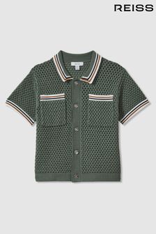 Reiss Dark Sage Green Coulson Teen Crochet Contrast Trim Shirt (N71537) | €82