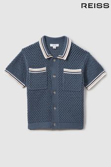 Airforce Blue - Reiss Coulson Crochet Contrast Trim Shirt (N71540) | 446 LEI