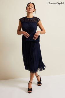 Phase Eight Blue Makaela Pleat Embroidered Dress (N71545) | AED882