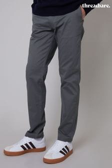 Threadbare Grey Cotton Regular Fit Chino Trousers with Stretch (N71597) | €31