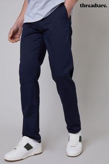 Threadbare Blue Cotton Regular Fit Chino Trousers with Stretch (N71600) | €34