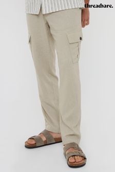 Threadbare Cream Linen Blend Cargo Trousers (N71604) | $70