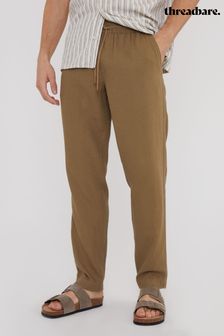 Threadbare Brown Linen Blend Drawcord Trousers (N71631) | kr510