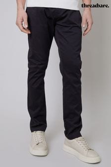 Czarny - Spodnie bawełniane typu chino Threadbare o dopasowanym kroju z 5 kieszeniami i dodatkiem stretchu (N71656) | 200 zł