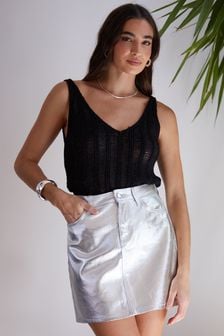 Threadbare Silver Animal Print Denim Mini Skirt (N71676) | CA$86