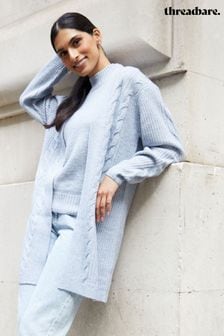 Blau - Threadbare Strickjacke mit Zopfmuster (N71677) | 40 €