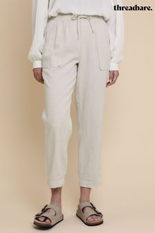 بني - Threadbare Petite Linen Blend Tapered Trousers (N71693) | 144 د.إ
