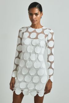 Reiss Ivory Serena Sheer Embroidered Mini Dress (N71802) | 2,869 SAR