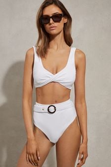 Reiss White Danielle Textured Belted Bikini Bottoms (N71813) | 42,840 Ft