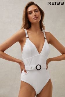 Reiss White Alora Textured Belted Swimsuit (N71825) | OMR89