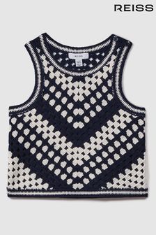 Reiss Ivory Sabrina Crochet Cotton Crew Neck Vest (N71906) | OMR32
