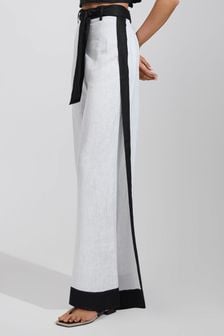 Reiss White/Navy Harlow Linen Side Split Trousers (N71910) | €210