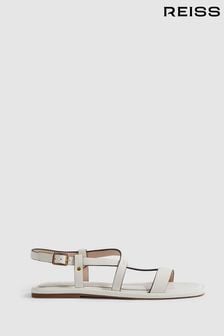 Reiss White Adelyn Flat Strappy Leather Sandals (N71911) | MYR 1,210