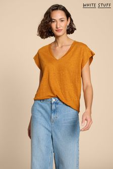 White Stuff Orange Ivy Linen V-Neck T-Shirt (N72394) | 225 QAR