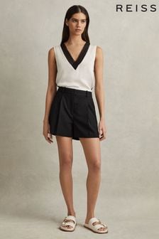 Reiss Black Karyn Tailored Wool Blend Contrast Trim Shorts (N72395) | 86,940 Ft