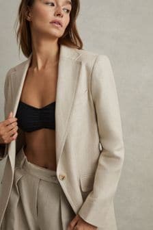 Reiss Natural Cassie Petite Linen Single Breasted Suit Blazer (N72398) | €306