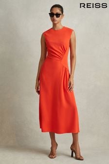 Reiss Orange Stacey Ruched Midi Dress (N72421) | €347