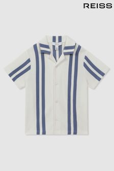 Reiss White/Airforce Blue Castle Ribbed Striped Cuban Collar Shirt (N72476) | 255 zł