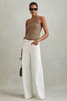 Reiss Taupe Ria Cotton Blend One-Shoulder Top (N72488) | 291 SAR
