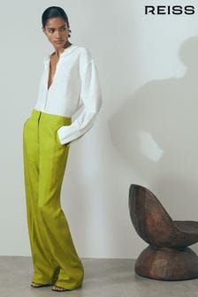 Zelena - Ozke teksturirane hlače obleke iz italijanskega materiala Atelier (N72531) | €371