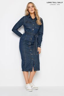 Long Tall Sally Blue Tie Waist Denim Dress (N72564) | 249 SAR