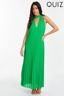 Quiz Green Pleated Chiffon Key Hole Neck Detail Midaxi Dress (N72671) | €56